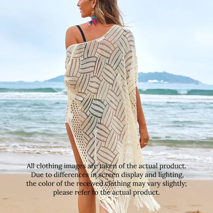 💖Women’s Oversized Knit Cardigan | Open Front Hollow Out Crochet Tassel Lightweight Summer Kimono