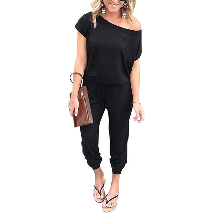 🔥Women’s Off Shoulder Jumpsuit Plus Size S–6XL – Loose Fit Elastic Waist Casual Romper