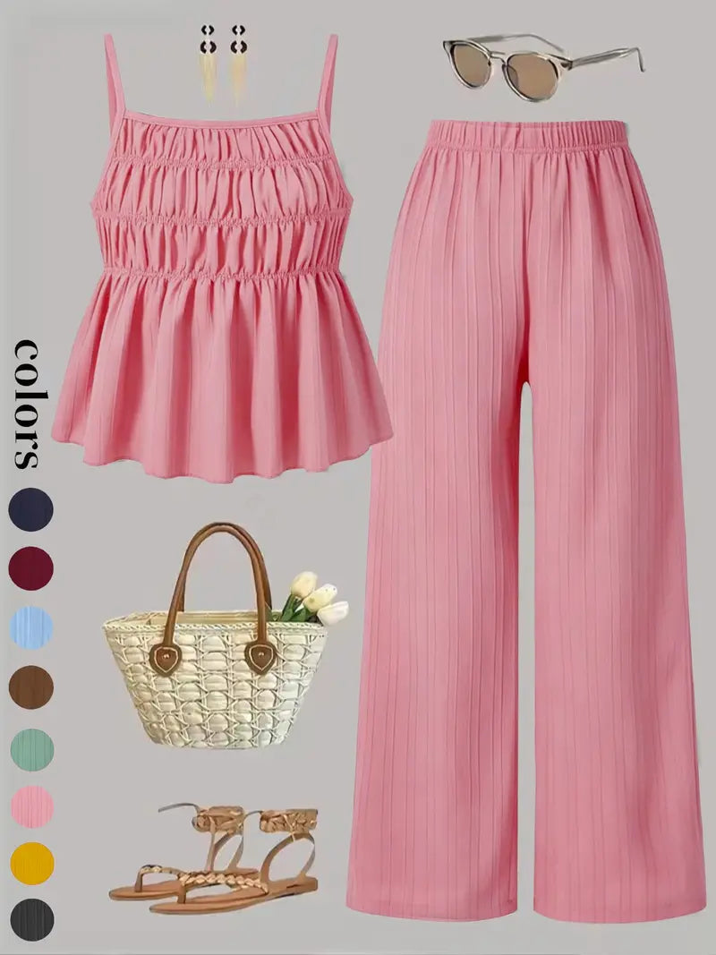 Two-Piece Set Women's Cami Top & Wide Leg Pants Set