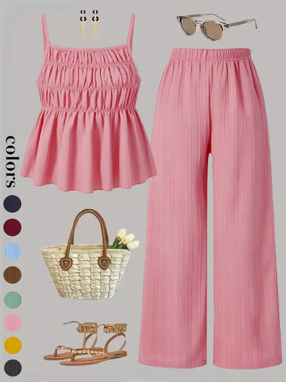 Two-Piece Set Women's Cami Top & Wide Leg Pants Set