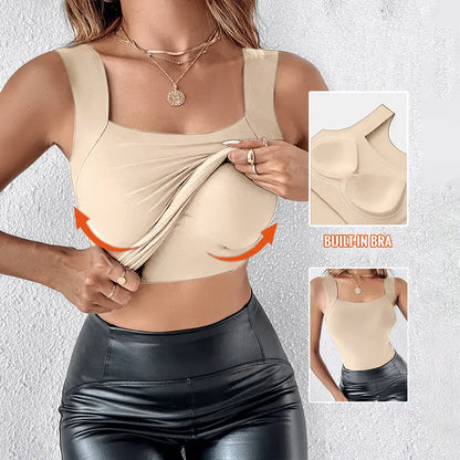 🔥Women's Built-In Bra Tank Top – Seamless Sculpting Cami with High Stretch & Tummy Control
