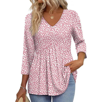 ✨Women's 3/4 Sleeve V-Neck Babydoll Blouse – Loose Fit Dressy Casual Top