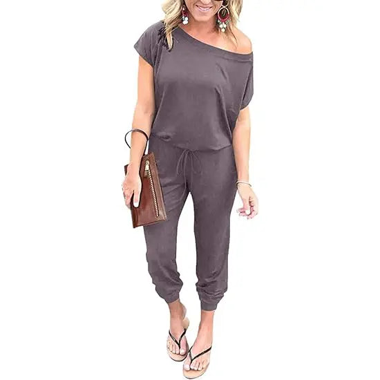 🔥Women’s Off Shoulder Jumpsuit Plus Size S–6XL – Loose Fit Elastic Waist Casual Romper