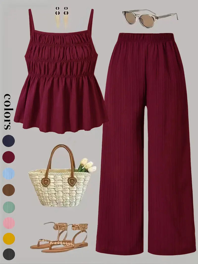 Two-Piece Set Women's Cami Top & Wide Leg Pants Set