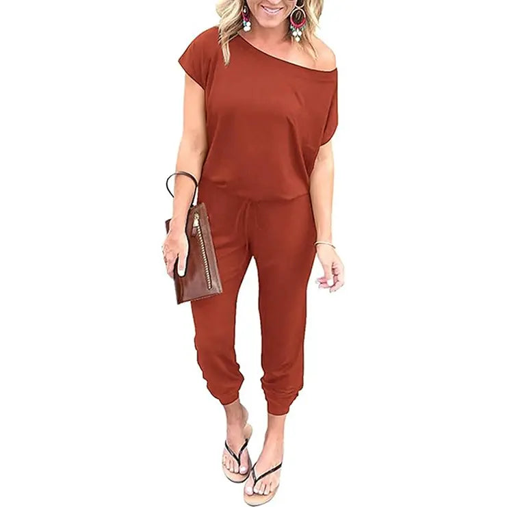🔥Women’s Off Shoulder Jumpsuit Plus Size S–6XL – Loose Fit Elastic Waist Casual Romper