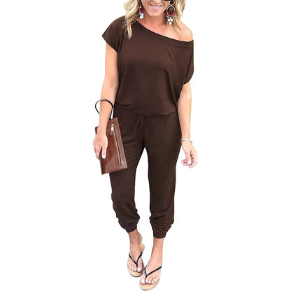 🔥Women’s Off Shoulder Jumpsuit Plus Size S–6XL – Loose Fit Elastic Waist Casual Romper