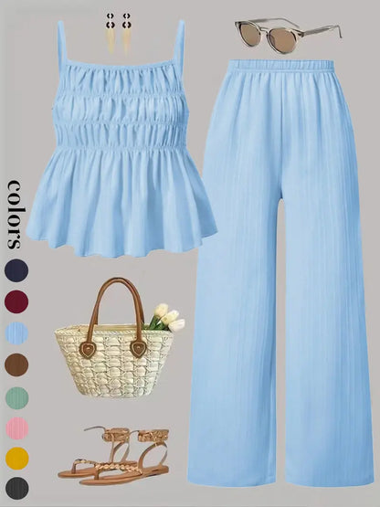 Two-Piece Set Women's Cami Top & Wide Leg Pants Set