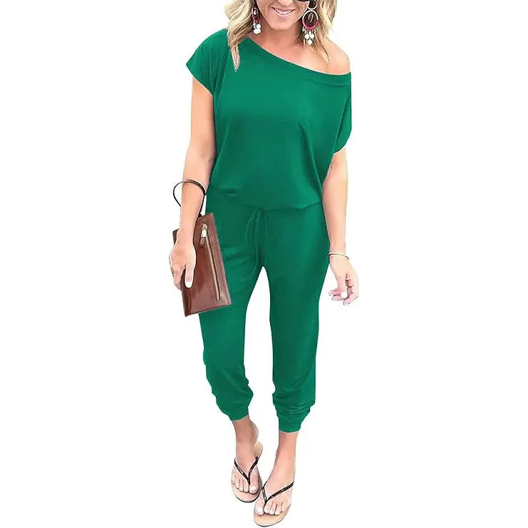 🔥Women’s Off Shoulder Jumpsuit Plus Size S–6XL – Loose Fit Elastic Waist Casual Romper