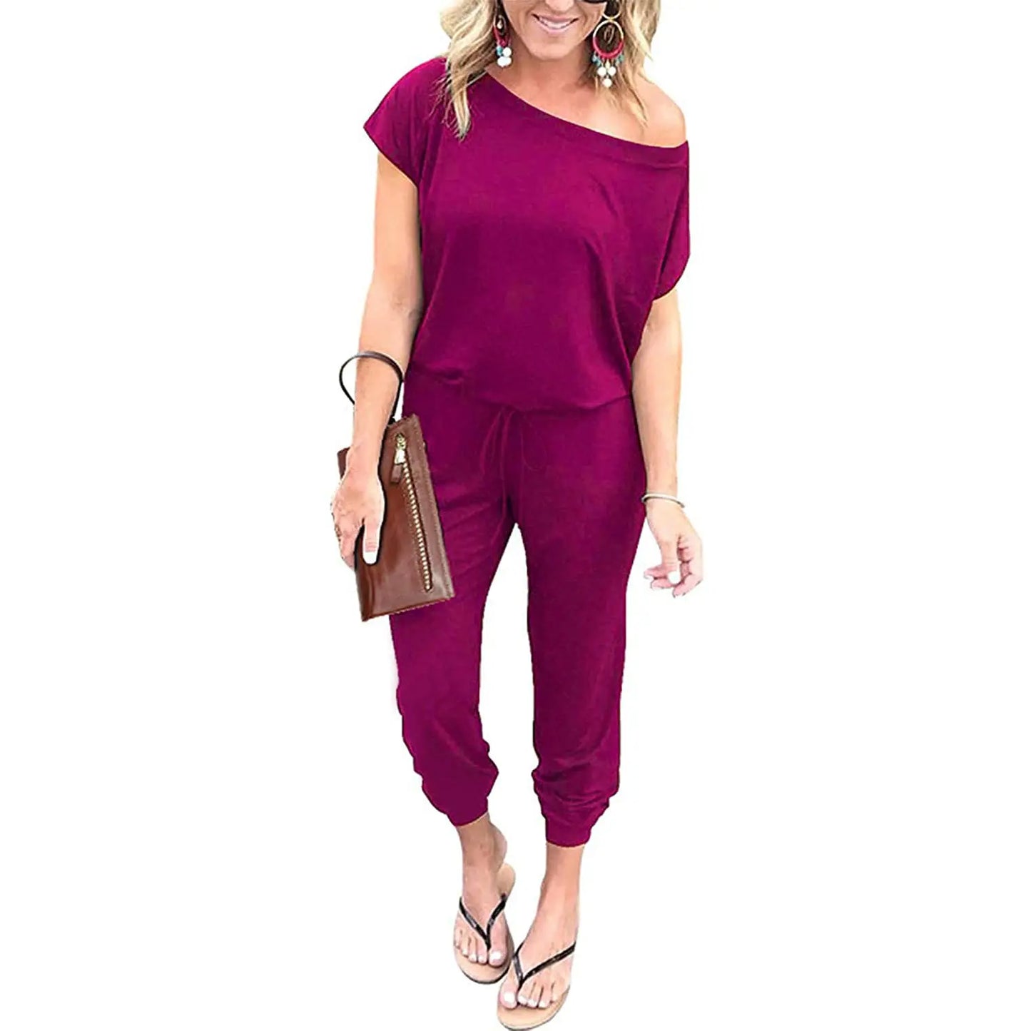 🔥Women’s Off Shoulder Jumpsuit Plus Size S–6XL – Loose Fit Elastic Waist Casual Romper