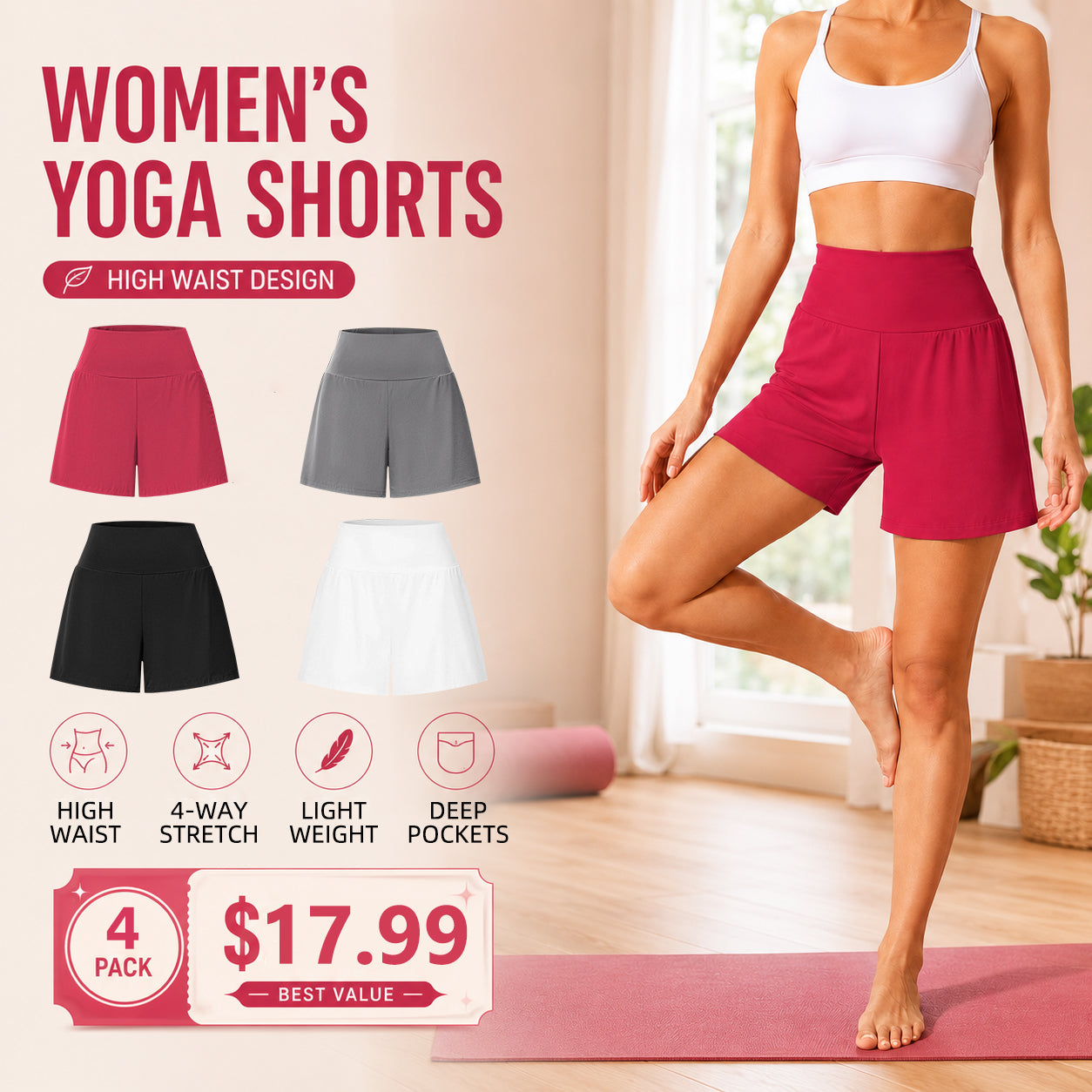 Women's Ultra-High-Rise 2-in-1 Cooling Yoga Shorts (7-inch, with pockets)
