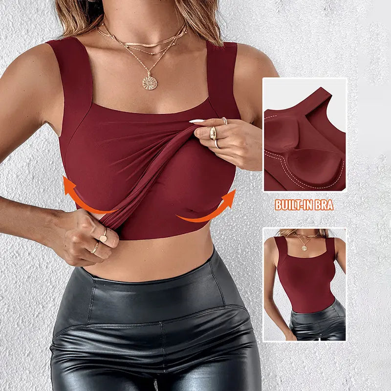 🔥Women's Built-In Bra Tank Top – Seamless Sculpting Cami with High Stretch & Tummy Control