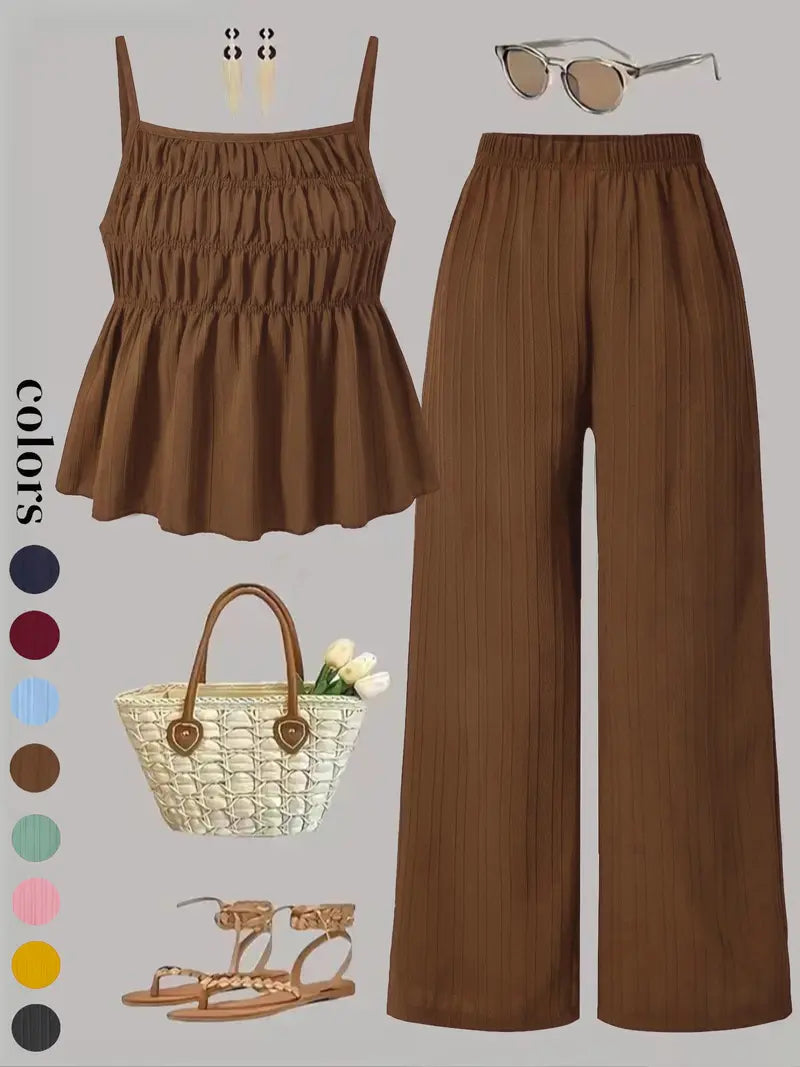 Two-Piece Set Women's Cami Top & Wide Leg Pants Set