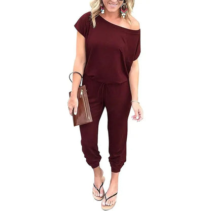 🔥Women’s Off Shoulder Jumpsuit Plus Size S–6XL – Loose Fit Elastic Waist Casual Romper
