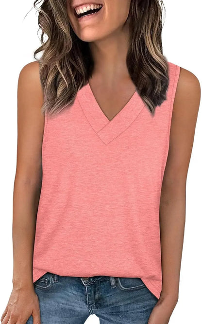 🔥Women Summer V Neck T Shirts Trendy Sleeveless Basic Tee Loose Fit 2026 Fashion