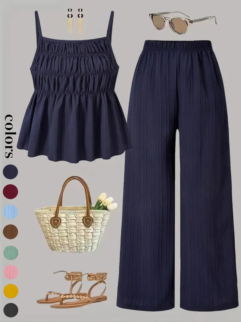Two-Piece Set Women's Cami Top & Wide Leg Pants Set