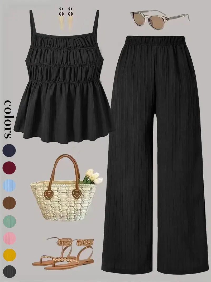 Two-Piece Set Women's Cami Top & Wide Leg Pants Set