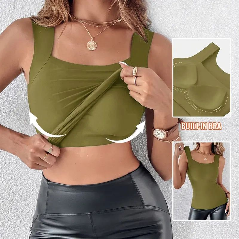 🔥Women's Built-In Bra Tank Top – Seamless Sculpting Cami with High Stretch & Tummy Control