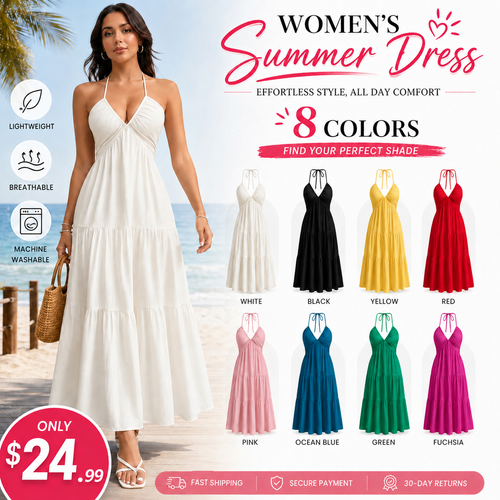 🔥Women's Summer Sleeveless Backless Dress –Casual Flowy Beach Vacation Dress