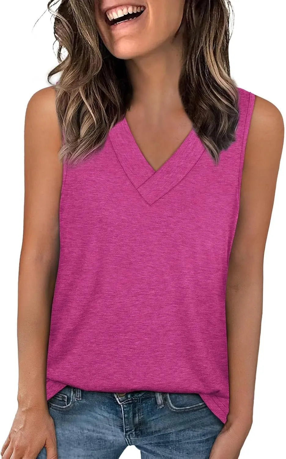 🔥Women Summer V Neck T Shirts Trendy Sleeveless Basic Tee Loose Fit 2026 Fashion