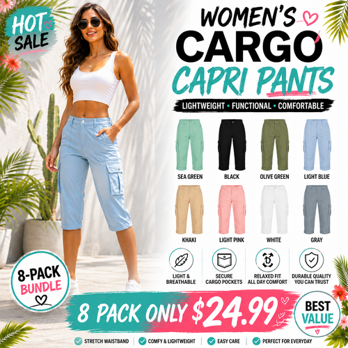 🔥Last day promotion🔥Women's Cargo Capris Lightweight Hiking Pants Shorts Cropped Cotton