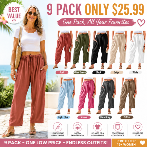 New Hot 2026🔥Women's Linen Wide Leg Pants Casual Loose Drawstring Low Waist with Pockets