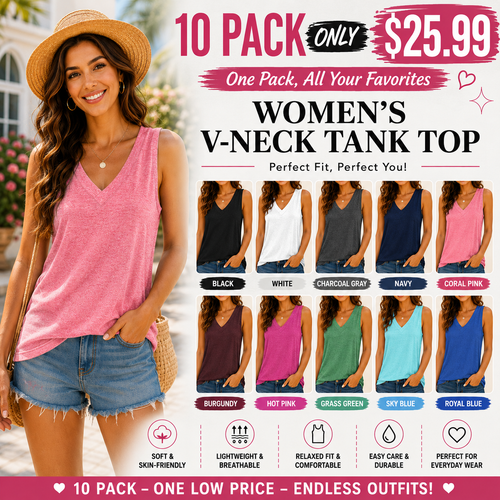 🔥Women Summer V Neck T Shirts Trendy Sleeveless Basic Tee Loose Fit 2026 Fashion