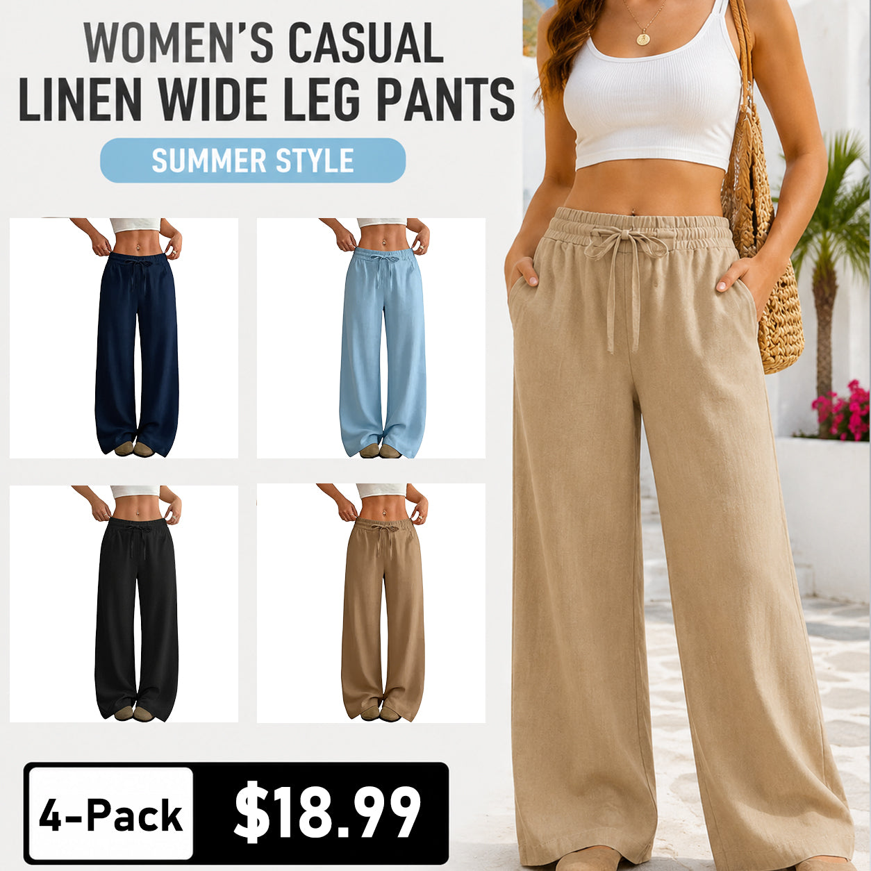 🔥 Women's Linen Wide Leg Pants – Breathable Comfort, Relaxed Fit & Timeless Style