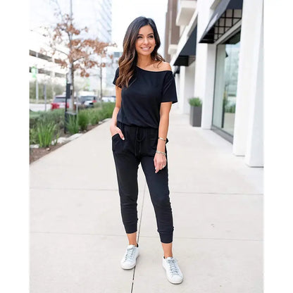 🔥Women’s Off Shoulder Jumpsuit Plus Size S–6XL – Loose Fit Elastic Waist Casual Romper
